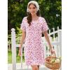 Ekouaer Cotton Nightgowns for Women Short Sleeve Sleep Shirts Pleated Night Shirts Soft Crew Neck Night Gown(Pink Floral)
