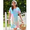 Ekouaer Cotton Nightgowns for Women Short Sleeve Sleep Shirts Pleated Night Shirts Soft Crew Neck Night Gown(Pink Tie-dye)