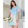 Ekouaer Cotton Nightgowns for Women Short Sleeve Sleep Shirts Pleated Night Shirts Soft Crew Neck Night Gown(Pink Tie-dye)