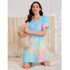 Ekouaer Cotton Nightgowns for Women Short Sleeve Sleep Shirts Pleated Night Shirts Soft Crew Neck Night Gown(Pink Tie-dye)