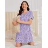 Ekouaer Cotton Nightgowns for Women Short Sleeve Sleep Shirts Pleated Night Shirts Soft Crew Neck Night Gown(Purple Flowers)
