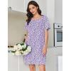 Ekouaer Cotton Nightgowns for Women Short Sleeve Sleep Shirts Pleated Night Shirts Soft Crew Neck Night Gown(Purple Flowers)