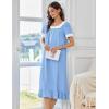 Ekouaer Cotton Nightgowns for Women Vintage Victorian Nightgown Short Sleeve Lace Night Gown Long Nightdress Soft Nightshirt(Light Blue)