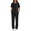 Ekouaer Lounge Sets for Women 2 Piece Matching Travel Outfits 2026 Loose Short Sleeve Top Wide Leg Pants Pockets(Black)