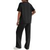 Ekouaer Lounge Sets for Women 2 Piece Matching Travel Outfits 2026 Loose Short Sleeve Top Wide Leg Pants Pockets(Black)