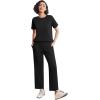 Ekouaer Lounge Sets for Women 2 Piece Matching Travel Outfits 2026 Loose Short Sleeve Top Wide Leg Pants Pockets(Black)