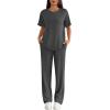 Ekouaer Lounge Sets for Women 2 Piece Matching Travel Outfits 2026 Loose Short Sleeve Top Wide Leg Pants Pockets(Dark Grey)