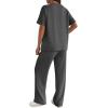 Ekouaer Lounge Sets for Women 2 Piece Matching Travel Outfits 2026 Loose Short Sleeve Top Wide Leg Pants Pockets(Dark Grey)