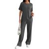 Ekouaer Lounge Sets for Women 2 Piece Matching Travel Outfits 2026 Loose Short Sleeve Top Wide Leg Pants Pockets(Dark Grey)