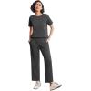 Ekouaer Lounge Sets for Women 2 Piece Matching Travel Outfits 2026 Loose Short Sleeve Top Wide Leg Pants Pockets(Dark Grey)