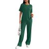 Ekouaer Lounge Sets for Women 2 Piece Matching Travel Outfits 2026 Loose Short Sleeve Top Wide Leg Pants Pockets(Forestgreen)