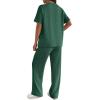 Ekouaer Lounge Sets for Women 2 Piece Matching Travel Outfits 2026 Loose Short Sleeve Top Wide Leg Pants Pockets(Forestgreen)