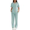 Ekouaer Lounge Sets for Women 2 Piece Matching Travel Outfits 2026 Loose Short Sleeve Top Wide Leg Pants Pockets(Glacial Green)
