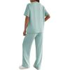 Ekouaer Lounge Sets for Women 2 Piece Matching Travel Outfits 2026 Loose Short Sleeve Top Wide Leg Pants Pockets(Glacial Green)