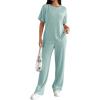 Ekouaer Lounge Sets for Women 2 Piece Matching Travel Outfits 2026 Loose Short Sleeve Top Wide Leg Pants Pockets(Glacial Green)