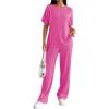 Ekouaer Lounge Sets for Women 2 Piece Matching Travel Outfits 2026 Loose Short Sleeve Top Wide Leg Pants Pockets(Hot Pink)
