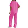 Ekouaer Lounge Sets for Women 2 Piece Matching Travel Outfits 2026 Loose Short Sleeve Top Wide Leg Pants Pockets(Hot Pink)