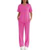 Ekouaer Lounge Sets for Women 2 Piece Matching Travel Outfits 2026 Loose Short Sleeve Top Wide Leg Pants Pockets(Hot Pink)