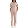 Ekouaer Lounge Sets for Women 2 Piece Matching Travel Outfits 2026 Loose Short Sleeve Top Wide Leg Pants Pockets(Light Khaki)