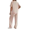 Ekouaer Lounge Sets for Women 2 Piece Matching Travel Outfits 2026 Loose Short Sleeve Top Wide Leg Pants Pockets(Light Khaki)