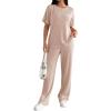Ekouaer Lounge Sets for Women 2 Piece Matching Travel Outfits 2026 Loose Short Sleeve Top Wide Leg Pants Pockets(Light Khaki)