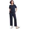 Ekouaer Lounge Sets for Women 2 Piece Matching Travel Outfits 2026 Loose Short Sleeve Top Wide Leg Pants Pockets(Navy Blue)