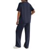 Ekouaer Lounge Sets for Women 2 Piece Matching Travel Outfits 2026 Loose Short Sleeve Top Wide Leg Pants Pockets(Navy Blue)