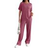 Ekouaer Lounge Sets for Women 2 Piece Matching Travel Outfits 2026 Loose Short Sleeve Top Wide Leg Pants Pockets(Rose Red)
