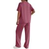 Ekouaer Lounge Sets for Women 2 Piece Matching Travel Outfits 2026 Loose Short Sleeve Top Wide Leg Pants Pockets(Rose Red)