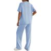 Ekouaer Lounge Sets for Women 2 Piece Matching Travel Outfits 2026 Loose Short Sleeve Top Wide Leg Pants Pockets(Sky Blue)