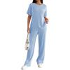 Ekouaer Lounge Sets for Women 2 Piece Matching Travel Outfits 2026 Loose Short Sleeve Top Wide Leg Pants Pockets(Sky Blue)