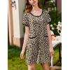 Ekouaer Nightgowns for Women 2 Pack Button Down Sleep Shirts Short Sleeve Nightshirt Sleepwear House Dress with Pockets(Black/Brown Leopard)