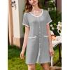 Ekouaer Nightgowns for Women 2 Pack Button Down Sleep Shirts Short Sleeve Nightshirt Sleepwear House Dress with Pockets(Black/Light Grey)