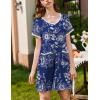 Ekouaer Nightgowns for Women 2 Pack Button Down Sleep Shirts Short Sleeve Nightshirt Sleepwear House Dress with Pockets(Black/Navy Vine)