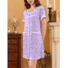 Ekouaer Nightgowns for Women 2 Pack Button Down Sleep Shirts Short Sleeve Nightshirt Sleepwear House Dress with Pockets(Black/Purple Floral)