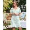 Ekouaer Nightgowns for Women Bamboo Viscose Button Down Sleep Shirts Short Sleeve Nightshirts House Dress with Pockets(Green Floral)