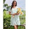 Ekouaer Nightgowns for Women Bamboo Viscose Button Down Sleep Shirts Short Sleeve Nightshirts House Dress with Pockets(Green Floral)