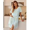 Ekouaer Nightgowns for Women Bamboo Viscose Button Down Sleep Shirts Short Sleeve Nightshirts House Dress with Pockets(Green Floral)
