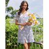 Ekouaer Nightgowns for Women Bamboo Viscose Button Down Sleep Shirts Short Sleeve Nightshirts House Dress with Pockets(Grey Star)