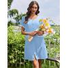Ekouaer Nightgowns for Women Bamboo Viscose Button Down Sleep Shirts Short Sleeve Nightshirts House Dress with Pockets(Light Blue)