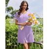 Ekouaer Nightgowns for Women Bamboo Viscose Button Down Sleep Shirts Short Sleeve Nightshirts House Dress with Pockets(Light Purple)