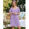 Ekouaer Nightgowns for Women Bamboo Viscose Button Down Sleep Shirts Short Sleeve Nightshirts House Dress with Pockets(Light Purple)