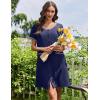 Ekouaer Nightgowns for Women Bamboo Viscose Button Down Sleep Shirts Short Sleeve Nightshirts House Dress with Pockets(Navy Blue)