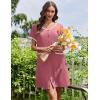 Ekouaer Nightgowns for Women Bamboo Viscose Button Down Sleep Shirts Short Sleeve Nightshirts House Dress with Pockets(Peach Red)