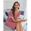 Ekouaer Nightgowns for Women Bamboo Viscose Button Down Sleep Shirts Short Sleeve Nightshirts House Dress with Pockets(Peach Red)