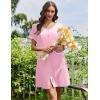 Ekouaer Nightgowns for Women Bamboo Viscose Button Down Sleep Shirts Short Sleeve Nightshirts House Dress with Pockets(Pink)