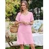 Ekouaer Nightgowns for Women Bamboo Viscose Button Down Sleep Shirts Short Sleeve Nightshirts House Dress with Pockets(Pink)