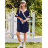 Ekouaer Nightgowns for Women Bamboo Viscose Nightgown Short Sleeve Sleep Shirts V Neck Nightshirt Soft Sleepwear(Navy Blue)