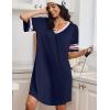 Ekouaer Nightgowns for Women Bamboo Viscose Nightgown Short Sleeve Sleep Shirts V Neck Nightshirt Soft Sleepwear(Navy Blue)