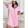 Ekouaer Nightgowns for Women Bamboo Viscose Nightgown Short Sleeve Sleep Shirts V Neck Nightshirt Soft Sleepwear(Pink)